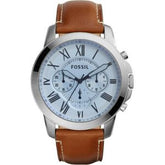 Fossil Men’s Chronograph Quartz Leather Strap Silver Dial 44mm Watch FS5184